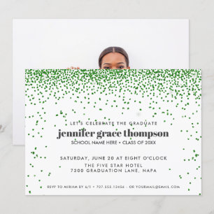 Confetti Glitter Grönt White Photo Grad Party Inbjudningar