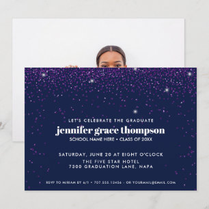 Confetti Glitter Lila Blue Photo Grad Party Inbjudningar