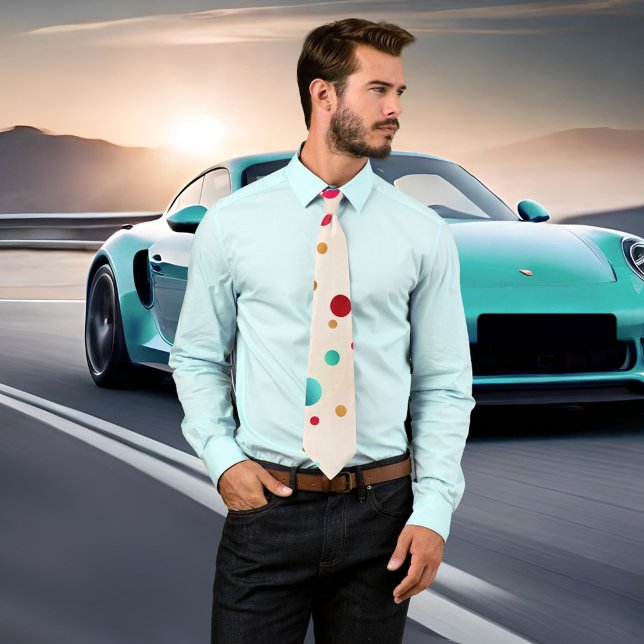Confetti Gnistra Polka dots Mönster Tie Slips (Tie featuring an elegant polka dot pattern in turquoise blue with cherry and gold colors on ivory.)