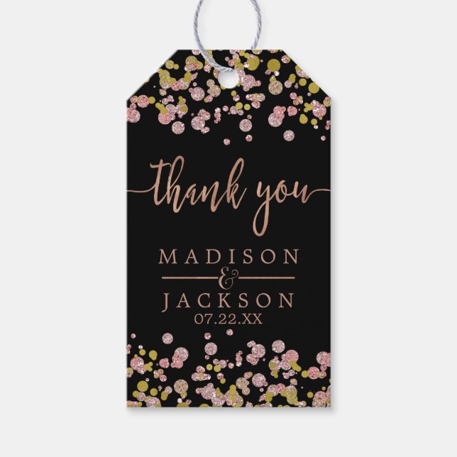 Confetti Gnistra Shine Ro Guld Bröllop Tack Presentetikett (Framsidan)