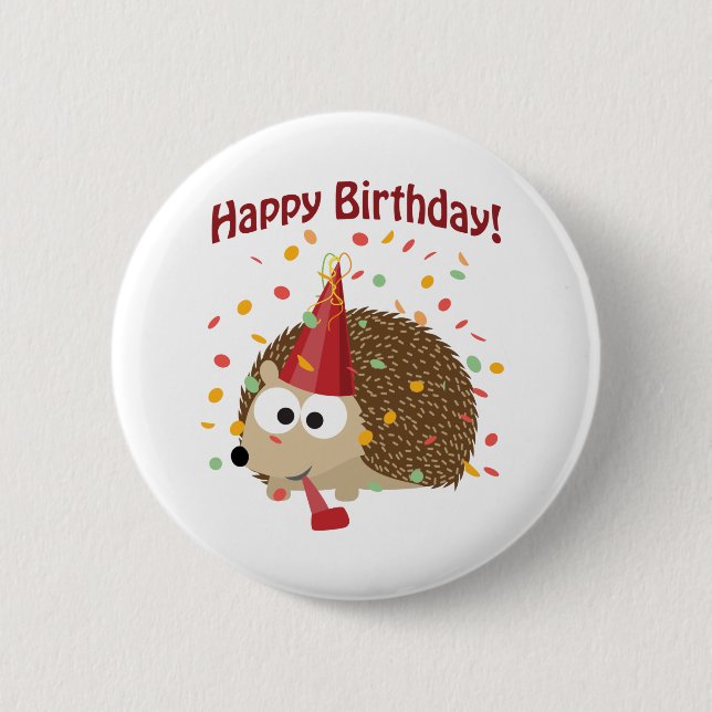 Confetti Grattis på födelsedagen Hedgehog Knapp (Framsida)