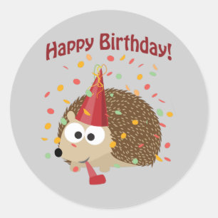 Confetti Grattis på födelsedagen Hedgehog Runt Klistermärke