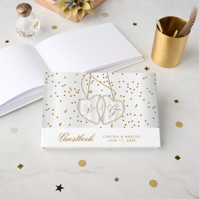 Confetti Guld Dots och Diamond Hearts Guestbook Gästböcker (Framsida öppen)