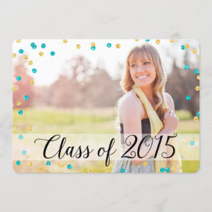 Confetti Guld Teal Blue Photo 2015 Studenten Inbjudningar