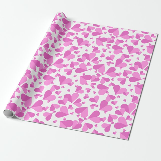 Confetti Hearts Rosa Presentpapper (Utrullad)