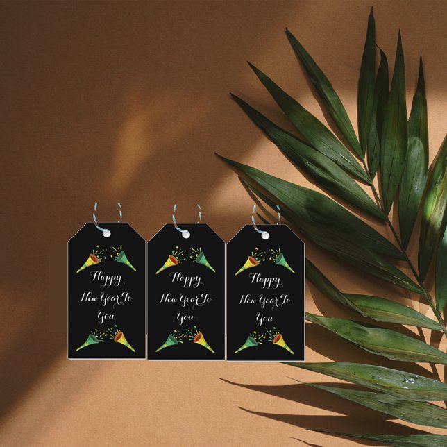 Confetti Horn Happy new year to you black Presentetikett (Skapare uppladdad)