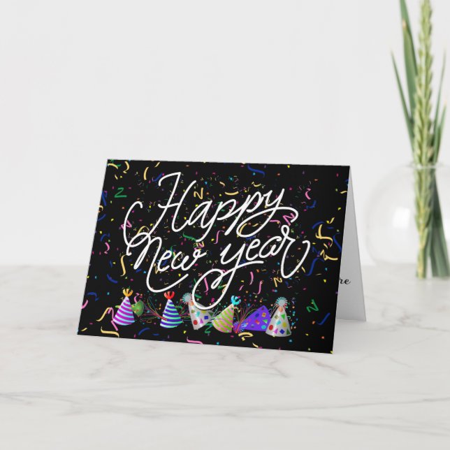 Confetti och Party Hats Gott nytt år Helgkort (Framsida)