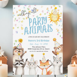 Confetti Party Forest Animals Party Hats Birthday Inbjudningar