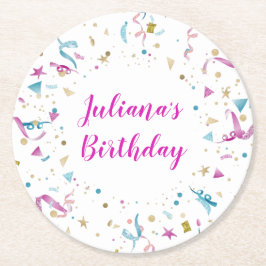 Confetti Party Rosa och Blue Gnistra Birthday Underlägg Papper Rund