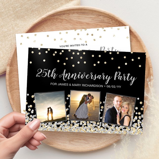 Confetti Photo Collage 25-årsdagen Party Inbjudningar (Confetti Photo Collage 25th Anniversary Party Invitation)