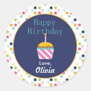 Confetti Polka Dot Personlig Birthday Stickers Runt Klistermärke