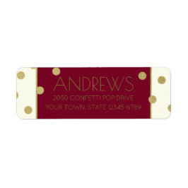 Confetti Pop Burgundy och Guld Adress Returadress Etikett