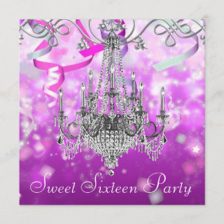 Confetti Rosa Lila Chandelier Sweet sixteen Inbjudningar