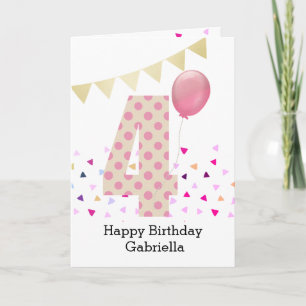 Confetti Rosa Polka Dot 4e födelsedagen Kort