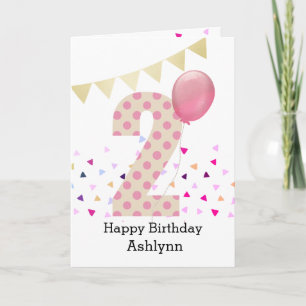 Confetti Rosa Polka Dot Lycklig 2:a födelsedagen Kort