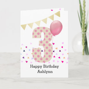 Confetti Rosa Polka punkt 3:e födelsedagen Kort