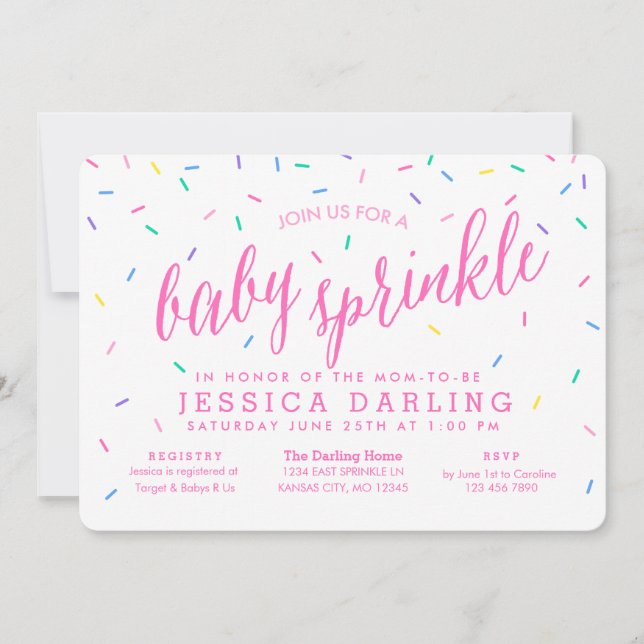 Confetti Sprinkles Baby Sprinkle-inbjudningar rosa Inbjudningar (Framsida)