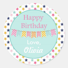 Confetti Stars Anpassningsbar Birthday Stickers Runt Klistermärke