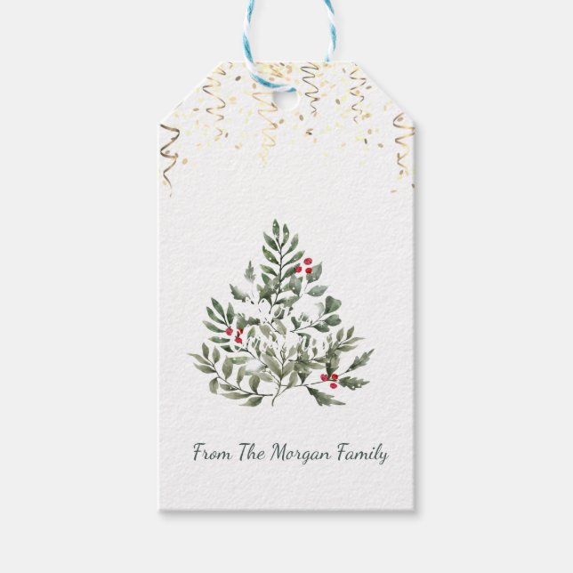 Confetti Watercolor Gräs Träd Grenar Presentetikett (Framsidan)
