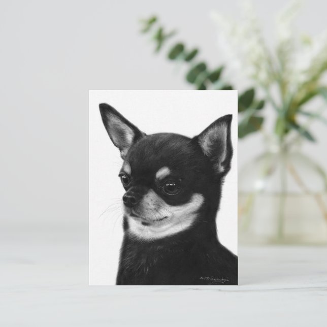 Confident Chihuahua Expression - Handmålat Vykort (Stående Fram)