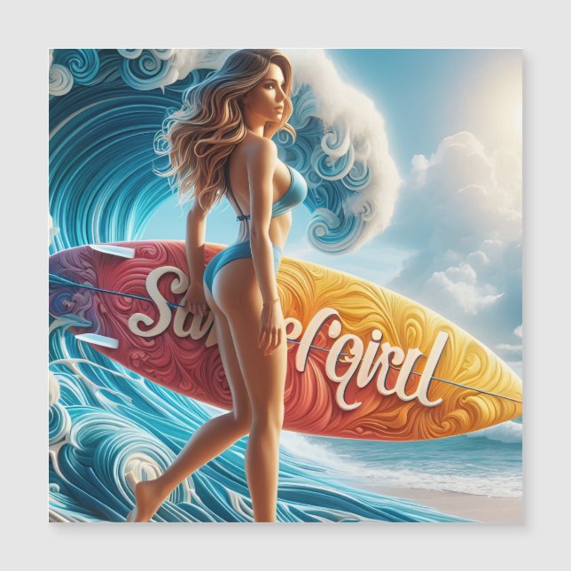 Confident Surfer Girl Walking Beach Waves Art (Framsida)