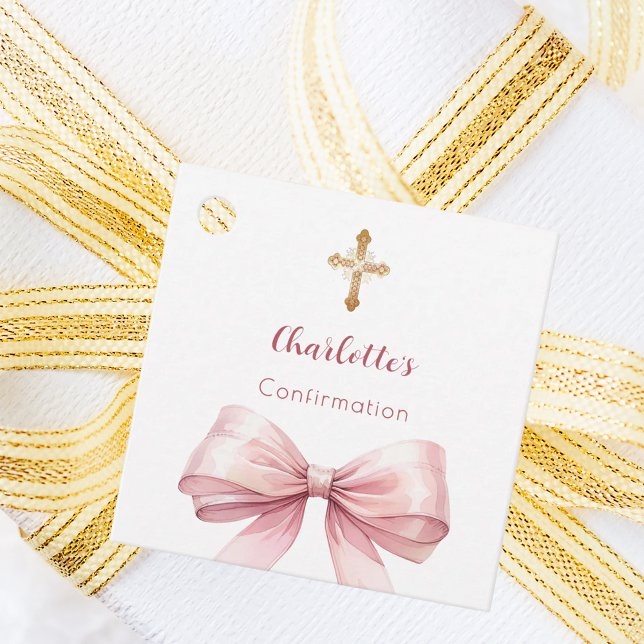 Confirmation blush pink bow cross girl DIY Gåvor Etiketter (Skapare uppladdad)