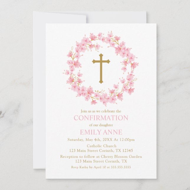 Confirmation Cherry Blossom floral Invitation  Inbjudningar (Framsida)