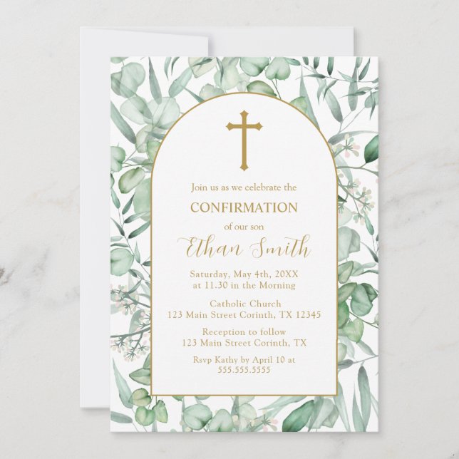 Confirmation Eucalyptus leaves Invitation Inbjudningar (Framsida)