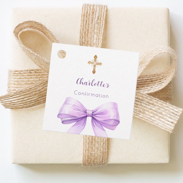 Confirmation lavender bow cross girl DIY Gåvor Etiketter (Skapare uppladdad)