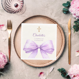 Confirmation lavender bow ivory cross luncheon pappersservett
