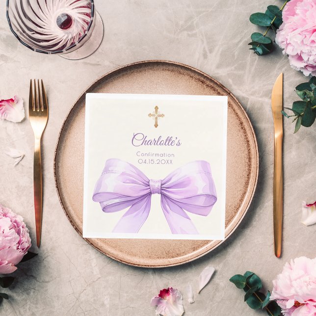 Confirmation lavender bow ivory cross luncheon pappersservett (Skapare uppladdad)
