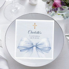Confirmation light blue bow cross girl luncheon pappersservett