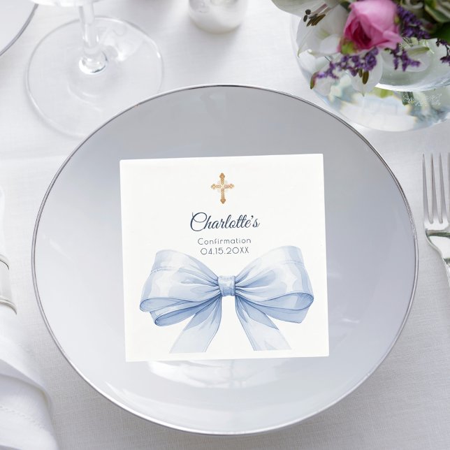Confirmation light blue bow cross pappersservett (Skapare uppladdad)