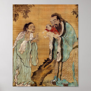 Confucius presenterar Buddha för Laozi Poster