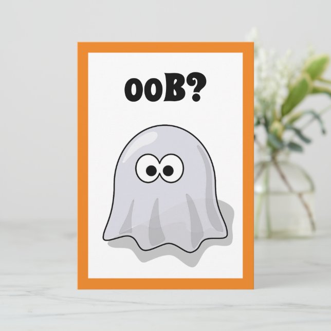 Confused Ghost Says "Oob?" Funny Halloween Cartoon Inbjudningar (Stående Fram)