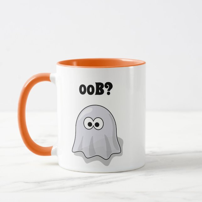 Confused Ghost Says "Oob?" Funny Halloween Cartoon Mugg (Vänster)