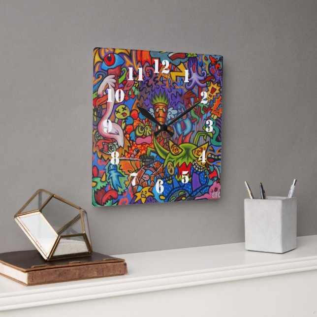 Confusion By Squid Fear City Fyrkantig Klocka (Kontor)