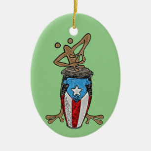 Conga Coqui Taino Julgransprydnad Keramik