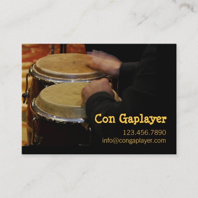 congaplayers händer instrumenterar på visitkort (Framsida)