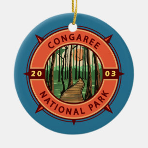 Congaree National Park Retro Compass Emblem Julgransprydnad Keramik