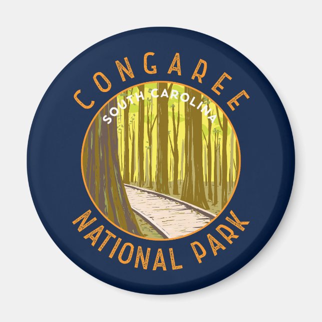 Congaree National Park Retro Distress Circle Magnet (Framsidan)