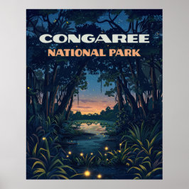 Congaree National Park Swamp South Carolina Retro Poster