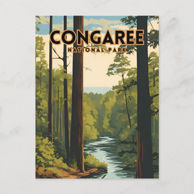 Congaree National Park Traditional Travel Poster Vykort (Framsida)