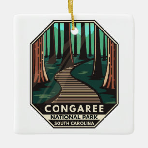 Congaree nationalpark Retro Emblem Julgransprydnad Keramik