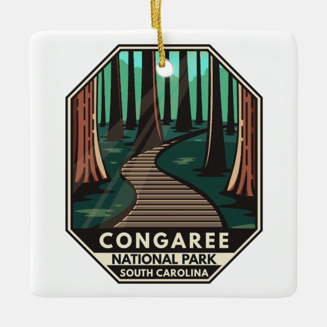 Congaree nationalpark Retro Emblem Julgransprydnad Keramik (Framsida)