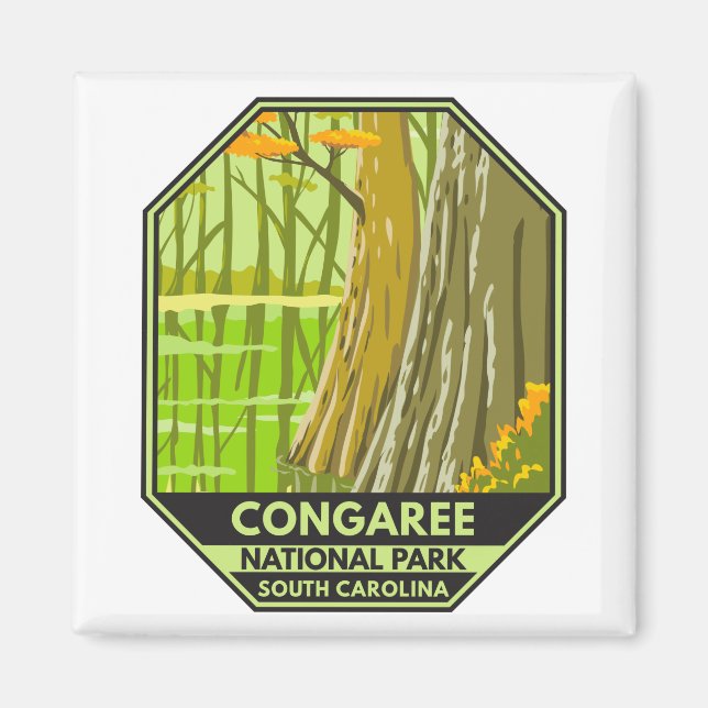 Congaree nationalpark South Carolina Retro Magnet (Framsidan)