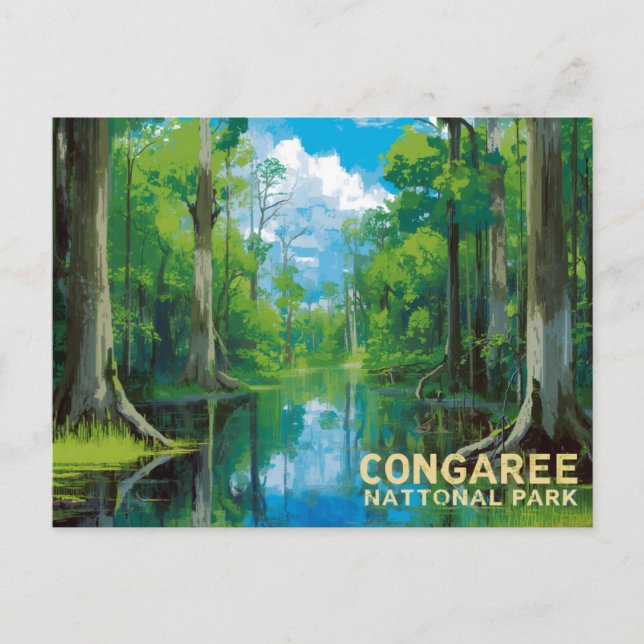 Congaree nationalparks träskkonst vykort (Framsida)