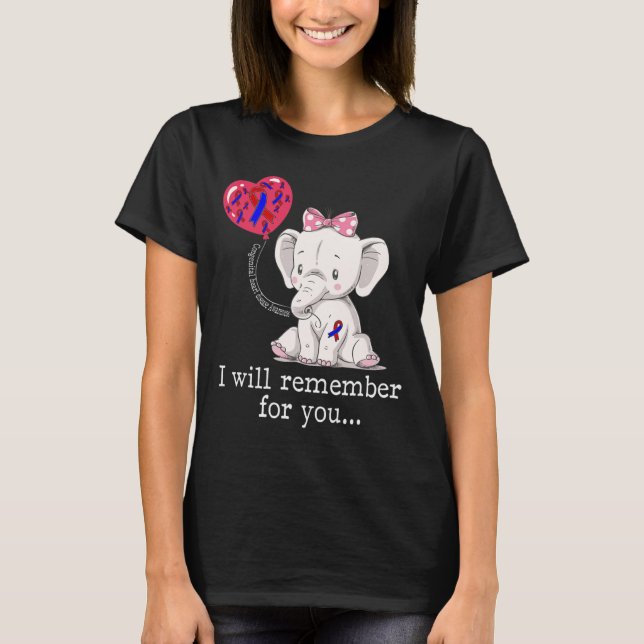 Congenital Heart Disease Awareness Elephant  T Shirt (Framsida)