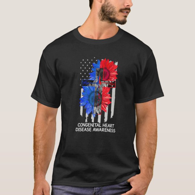 Congenital Heart Disease Awareness US Flag Faith C T Shirt (Framsida)