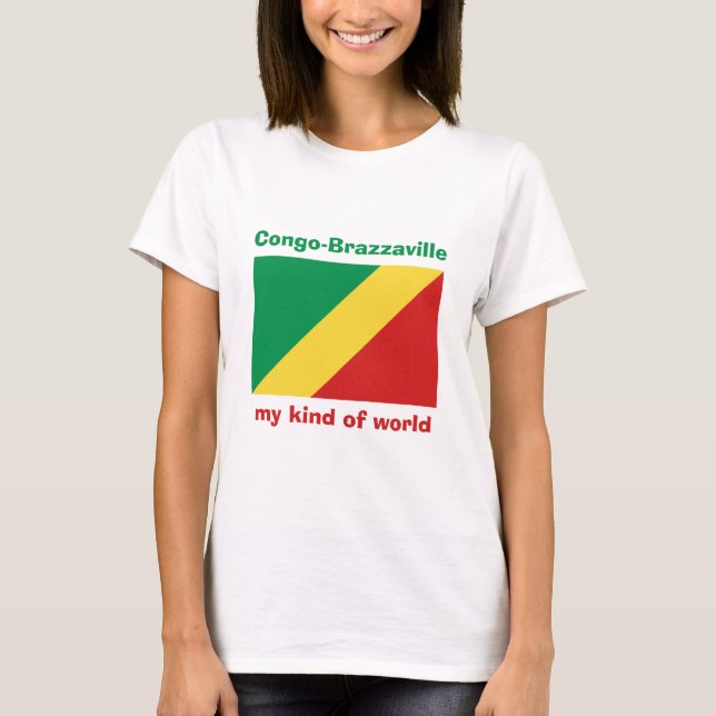 Congo-Brazzaville Flagga + Karta + Text T-Shirt (Framsida)